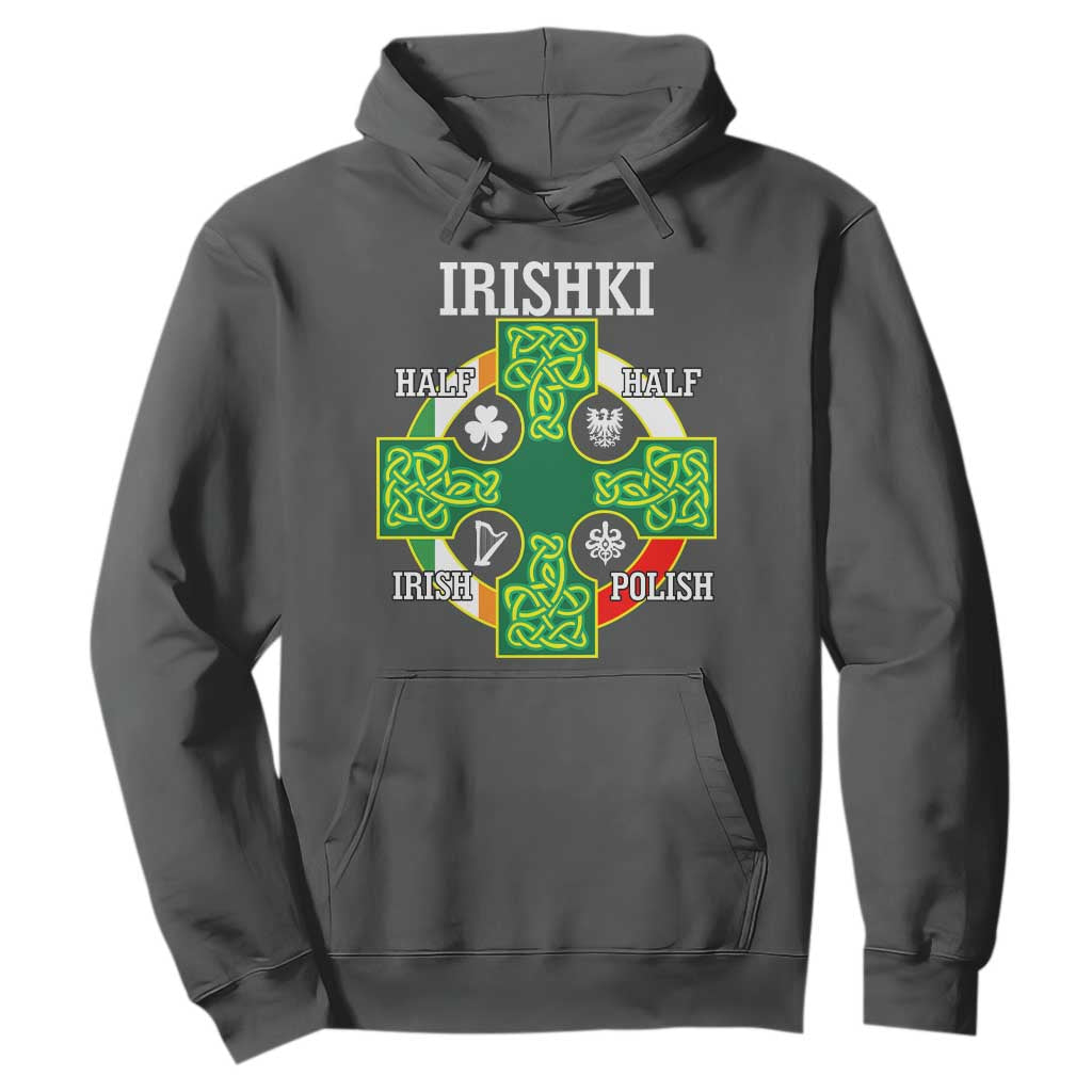 Irishki Half Irish Half Polish Hoodie Celtic Cross St Patricks TS11 Dark Heather Print Your Wear