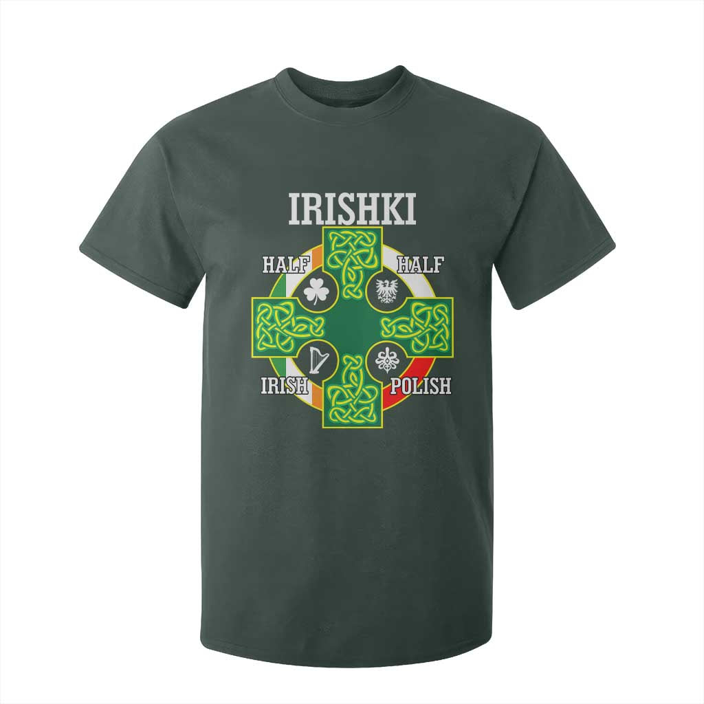 Irishki Half Irish Half Polish T Shirt For Kid Celtic Cross St Patricks TS11 Dark Forest Green Print Your Wear