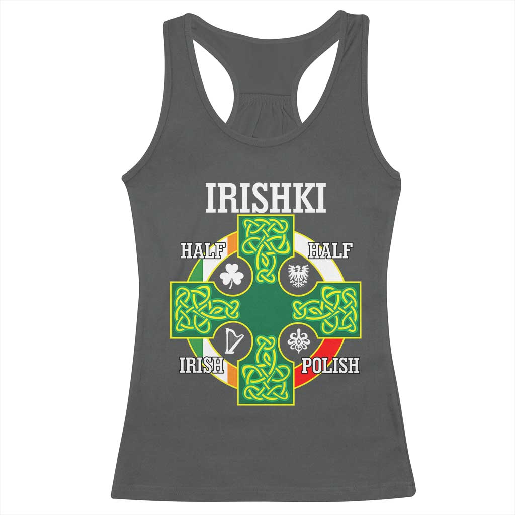 Irishki Half Irish Half Polish Racerback Tank Top Celtic Cross St Patricks TS11 Dark Heather Print Your Wear