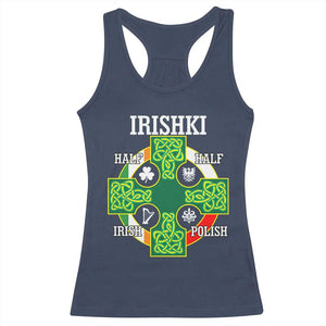 Irishki Half Irish Half Polish Racerback Tank Top Celtic Cross St Patricks TS11 Navy Print Your Wear