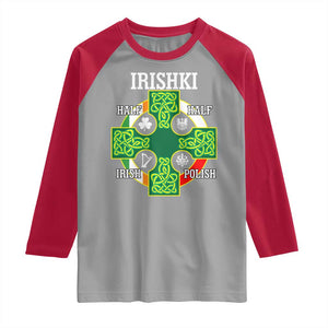 Irishki Half Irish Half Polish Raglan Shirt Celtic Cross St Patricks TS11 Sport Gray Red Print Your Wear