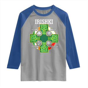Irishki Half Irish Half Polish Raglan Shirt Celtic Cross St Patricks TS11 Sport Gray Royal Print Your Wear