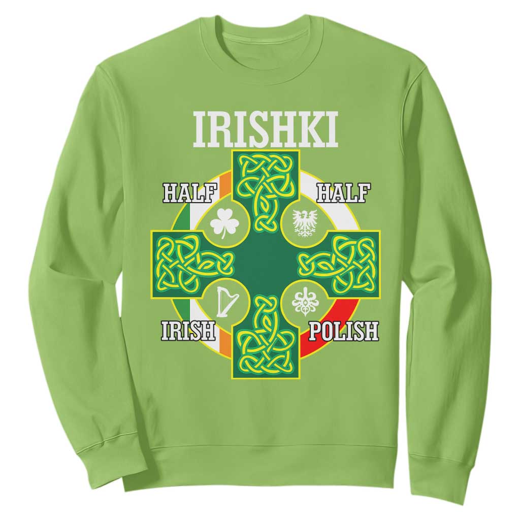Irishki Half Irish Half Polish Sweatshirt Celtic Cross St Patricks TS11 Lime Print Your Wear