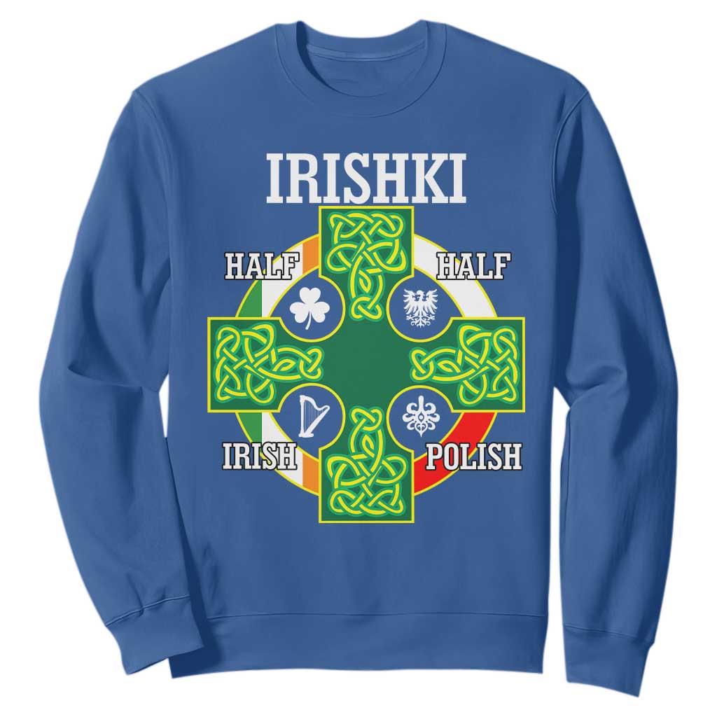 Irishki Half Irish Half Polish Sweatshirt Celtic Cross St Patricks TS11 Royal Blue Print Your Wear