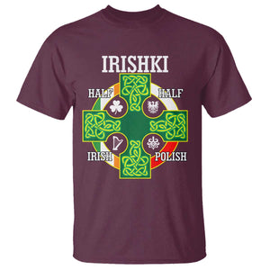 Irishki Half Irish Half Polish T Shirt Celtic Cross St Patricks TS11 Maroon Print Your Wear