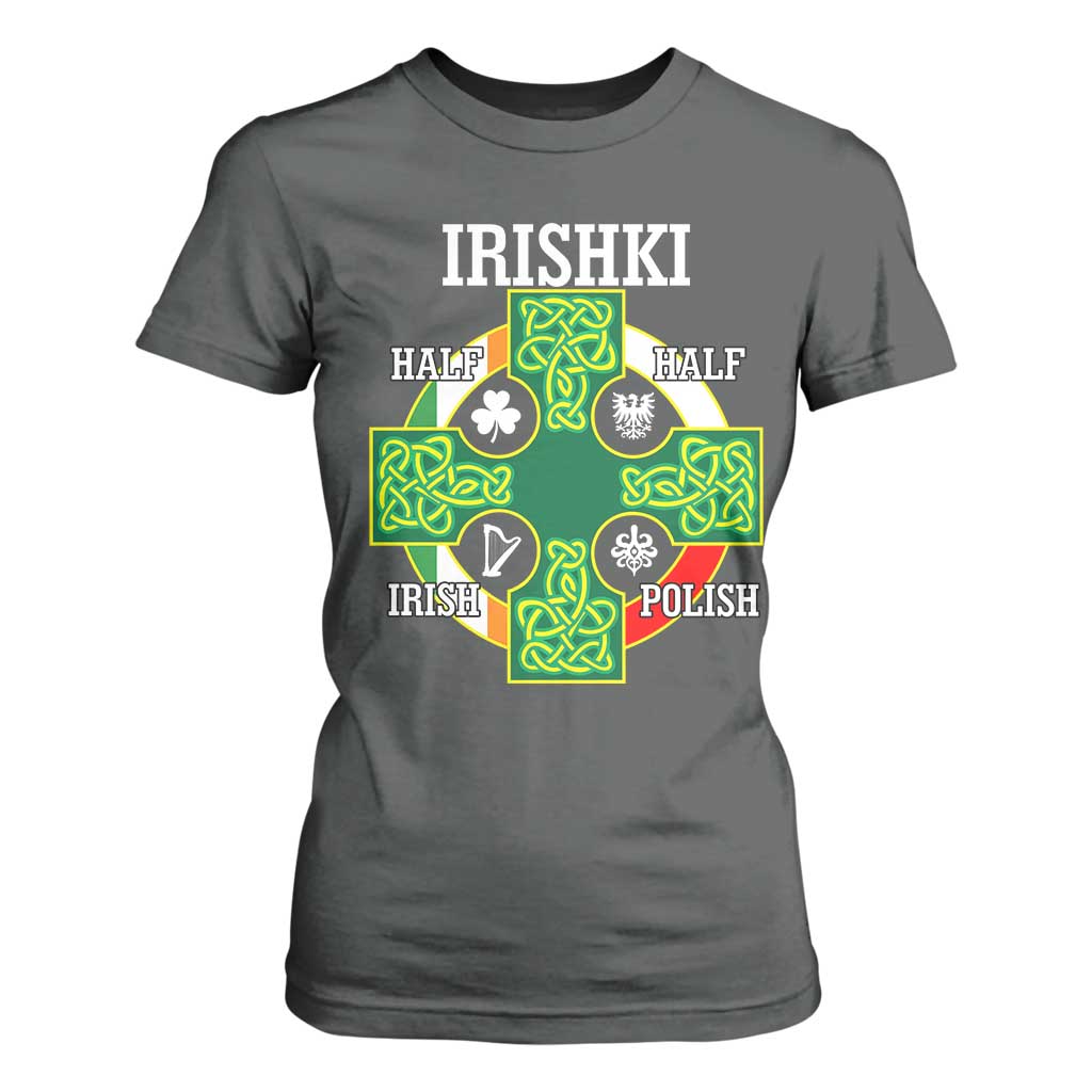 Irishki Half Irish Half Polish T Shirt For Women Celtic Cross St Patricks TS11 Dark Heather Print Your Wear