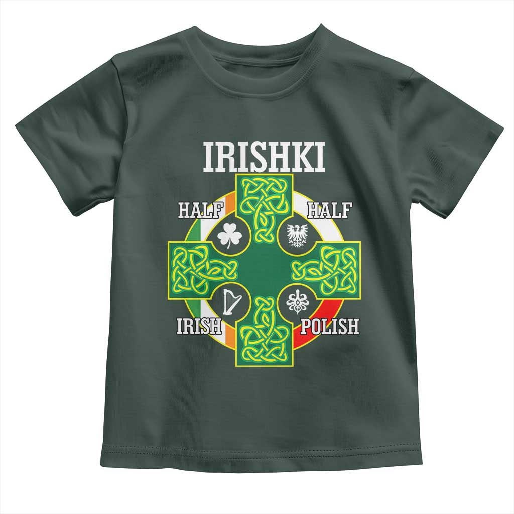 Irishki Half Irish Half Polish Toddler T Shirt Celtic Cross St Patricks TS11 Dark Forest Green Print Your Wear