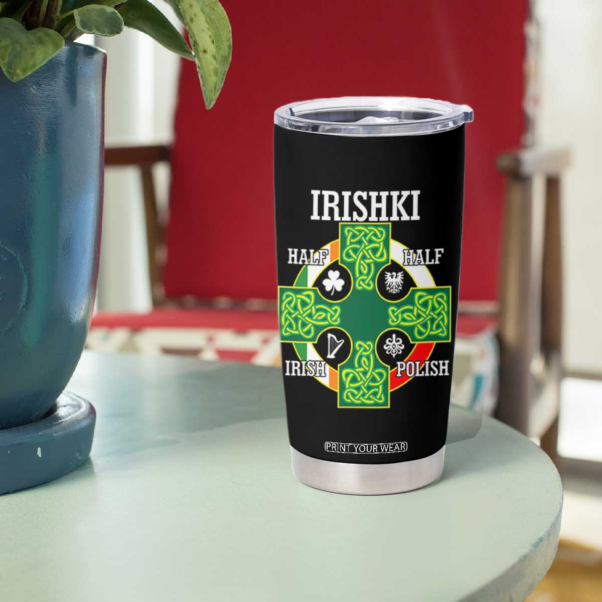 Irishki Half Irish Half Polish Tumbler Cup Celtic Cross St Patricks TS11 Print Your Wear