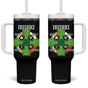Irishki Half Irish Half Polish Tumbler With Handle Celtic Cross St Patricks TS11 One Size: 40 oz Black Print Your Wear