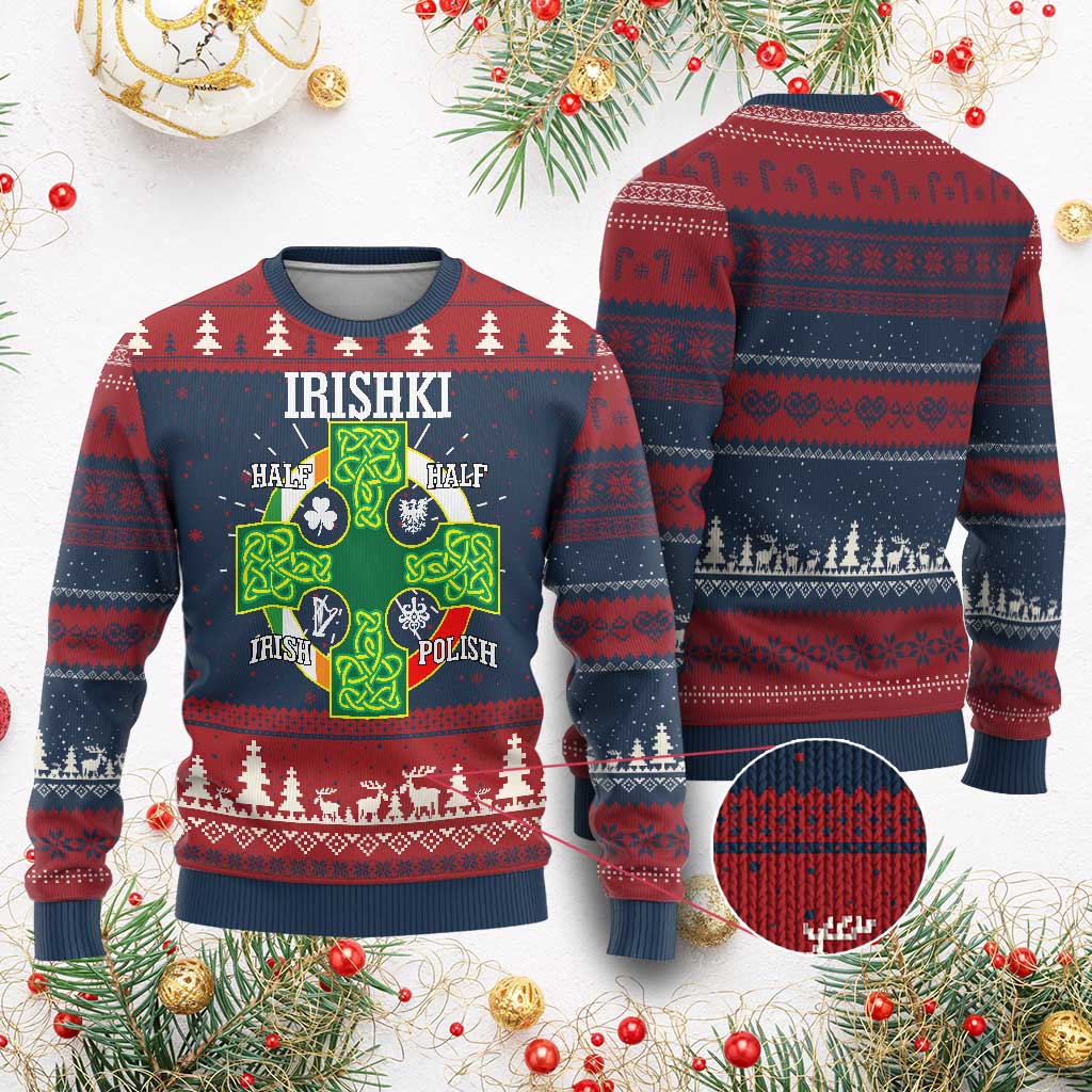 Irishki Half Irish Half Polish Knit Sweatshirt Celtic Cross St Patricks TS11 Burgundy Print Your Wear