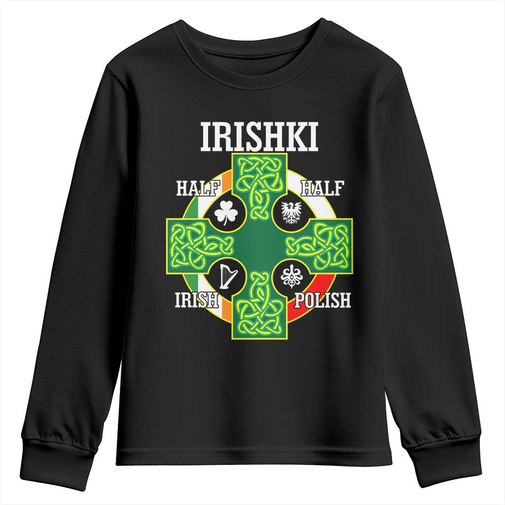 Irishki Half Irish Half Polish Youth Sweatshirt Celtic Cross St Patricks TS11 Black Print Your Wear
