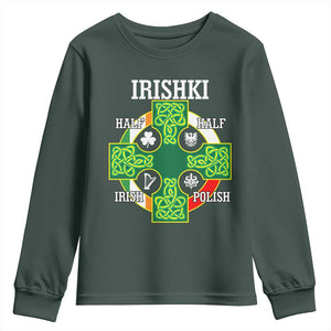Irishki Half Irish Half Polish Youth Sweatshirt Celtic Cross St Patricks TS11 Dark Forest Green Print Your Wear