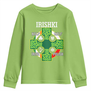 Irishki Half Irish Half Polish Youth Sweatshirt Celtic Cross St Patricks TS11 Lime Print Your Wear