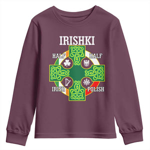 Irishki Half Irish Half Polish Youth Sweatshirt Celtic Cross St Patricks TS11 Maroon Print Your Wear