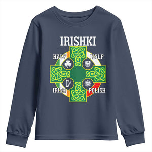 Irishki Half Irish Half Polish Youth Sweatshirt Celtic Cross St Patricks TS11 Navy Print Your Wear