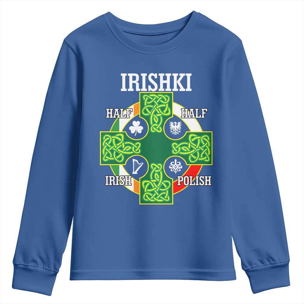 Irishki Half Irish Half Polish Youth Sweatshirt Celtic Cross St Patricks TS11 Royal Blue Print Your Wear