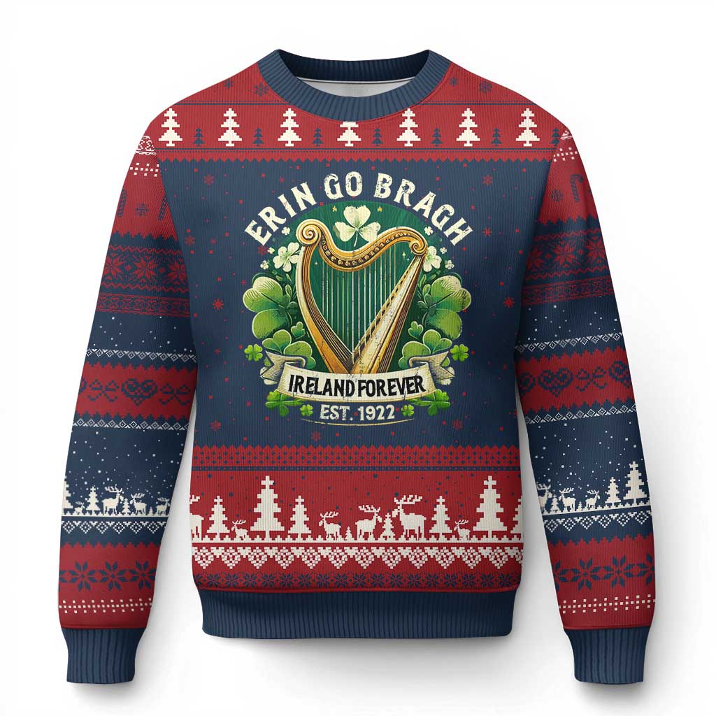 Irish Pride Ugly Christmas Sweater Ireland Forever Erin Go Bragh Est 1922 Harp Shamrock TS11 Navy Red Print Your Wear