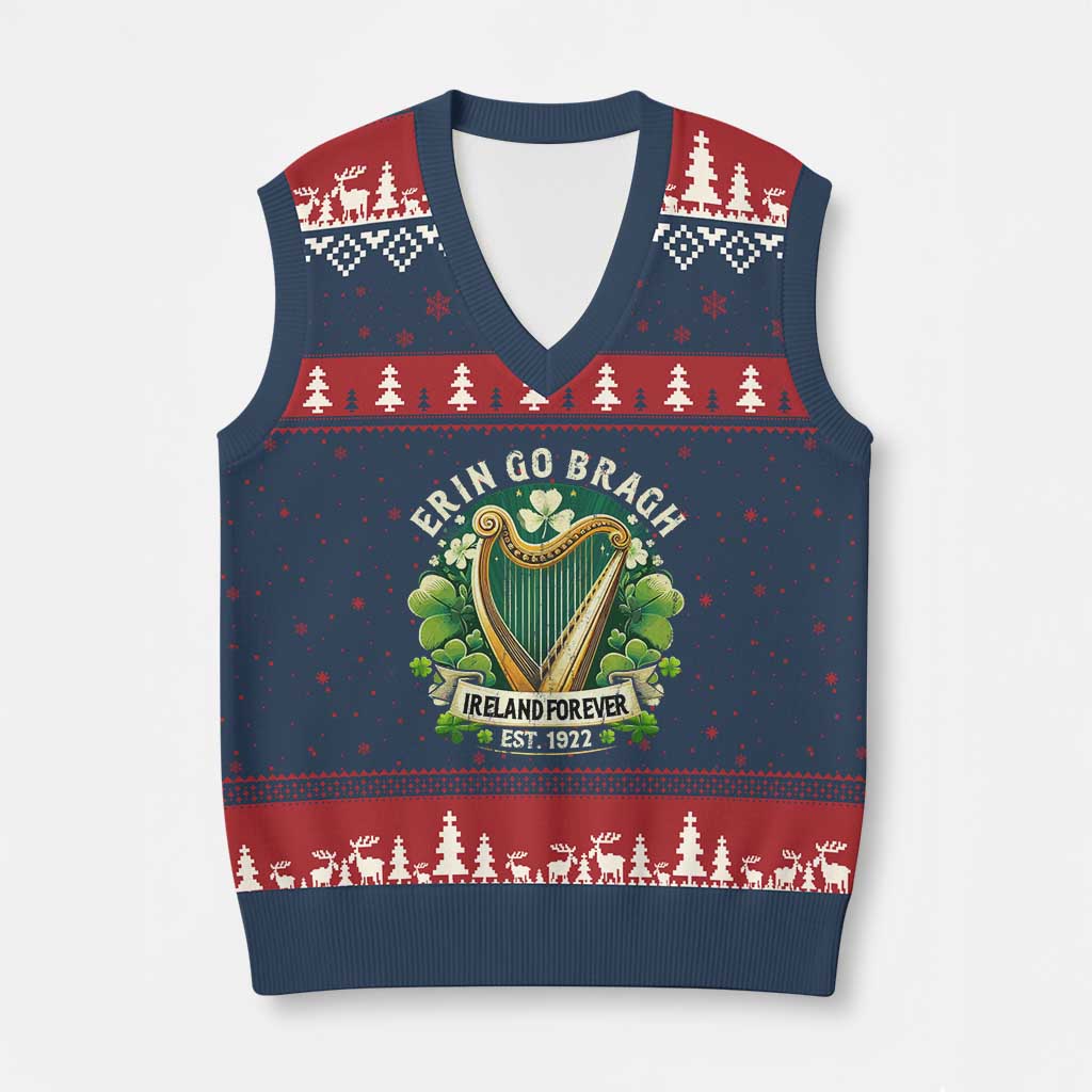Irish Pride V-Neck Knit Sweater Vest Ireland Forever Erin Go Bragh Est 1922 Harp Shamrock TS11 Navy Red Print Your Wear