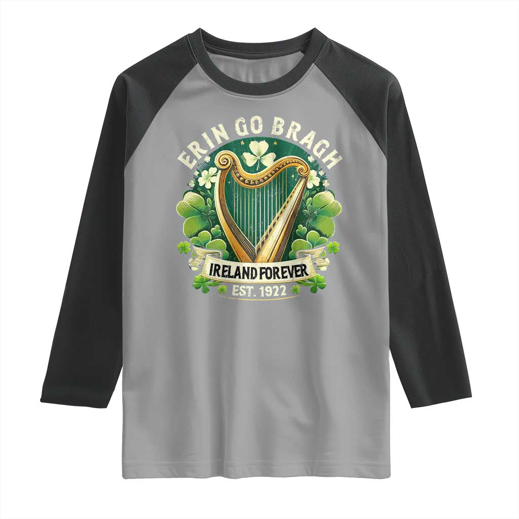 Irish Pride Raglan Shirt Ireland Forever Erin Go Bragh Est 1922 Harp Shamrock TS11 Sport Gray Black Print Your Wear