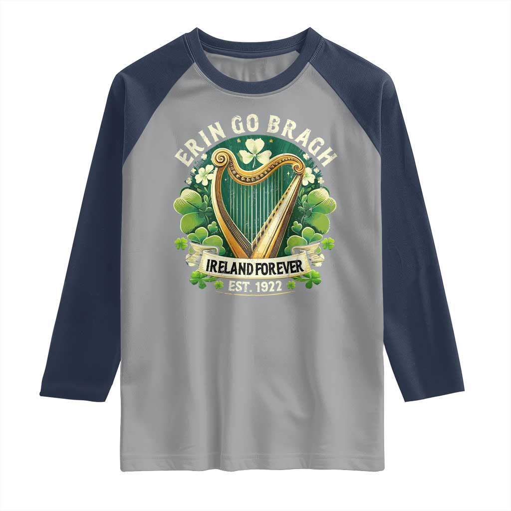 Irish Pride Raglan Shirt Ireland Forever Erin Go Bragh Est 1922 Harp Shamrock TS11 Sport Gray Navy Print Your Wear
