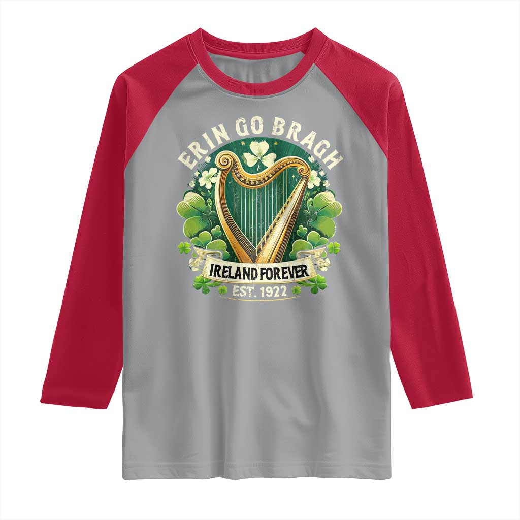 Irish Pride Raglan Shirt Ireland Forever Erin Go Bragh Est 1922 Harp Shamrock TS11 Sport Gray Red Print Your Wear