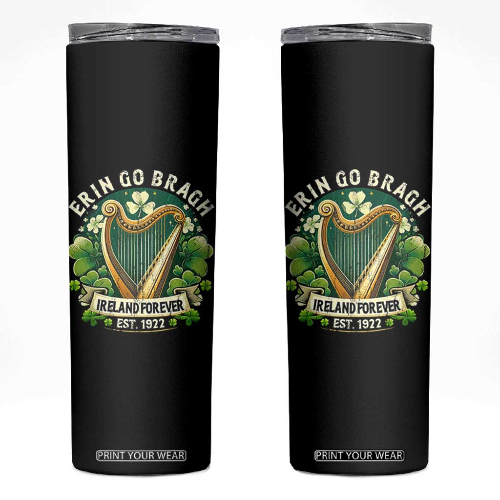 Irish Pride Skinny Tumbler Ireland Forever Erin Go Bragh Est 1922 Harp Shamrock TS11 Black Print Your Wear