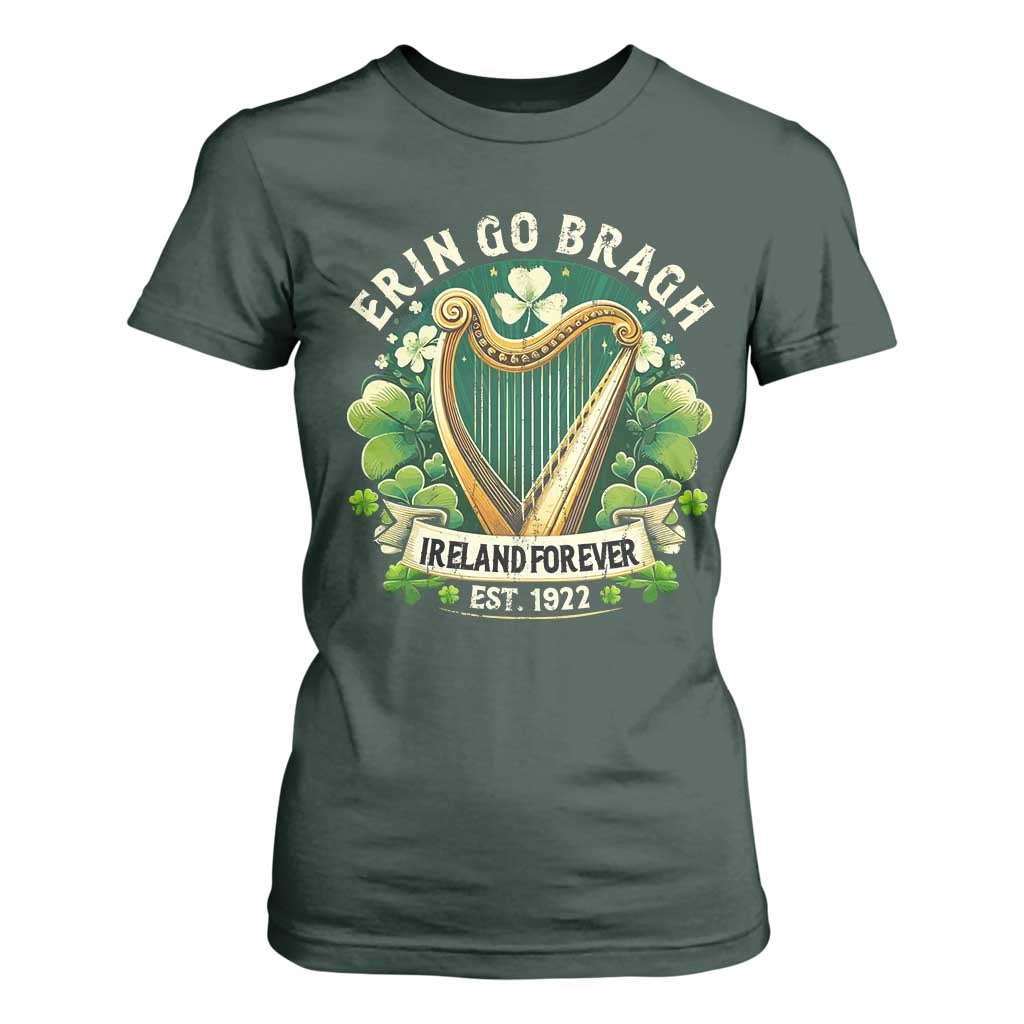 Irish Pride T Shirt For Women Ireland Forever Erin Go Bragh Est 1922 Harp Shamrock TS11 Dark Forest Green Print Your Wear