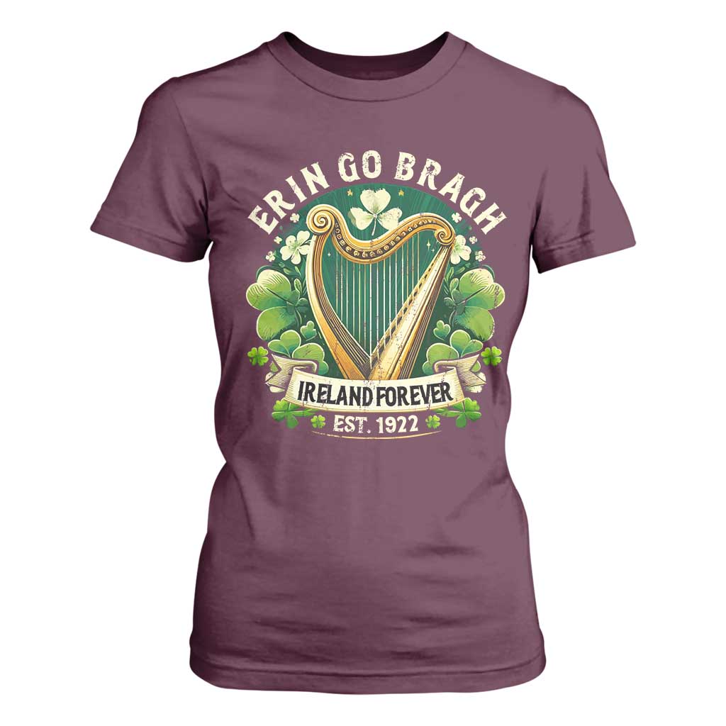 Irish Pride T Shirt For Women Ireland Forever Erin Go Bragh Est 1922 Harp Shamrock TS11 Maroon Print Your Wear