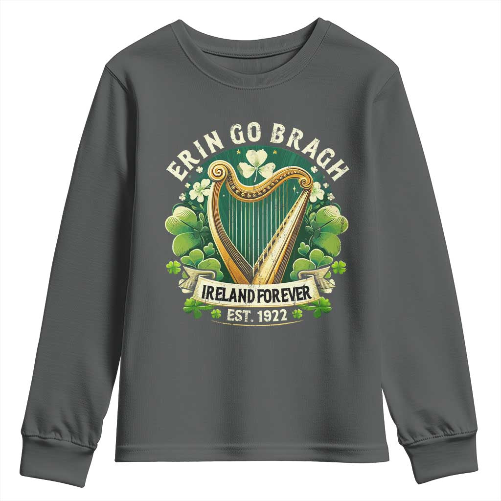 Irish Pride Youth Sweatshirt Ireland Forever Erin Go Bragh Est 1922 Harp Shamrock TS11 Dark Heather Print Your Wear