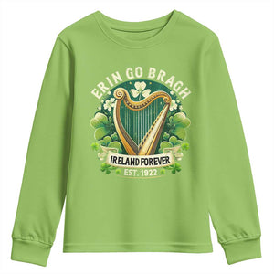 Irish Pride Youth Sweatshirt Ireland Forever Erin Go Bragh Est 1922 Harp Shamrock TS11 Lime Print Your Wear