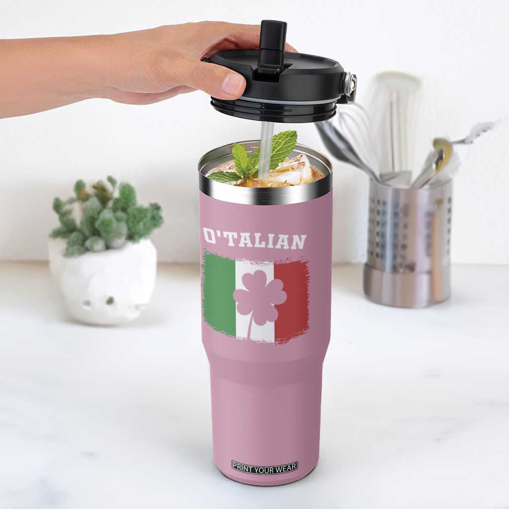 Funny Irish Italian St. Patrick's Day O'Talian Flip Straw Tumbler TS11 One Size: 30 oz Light Pink Print Your Wear