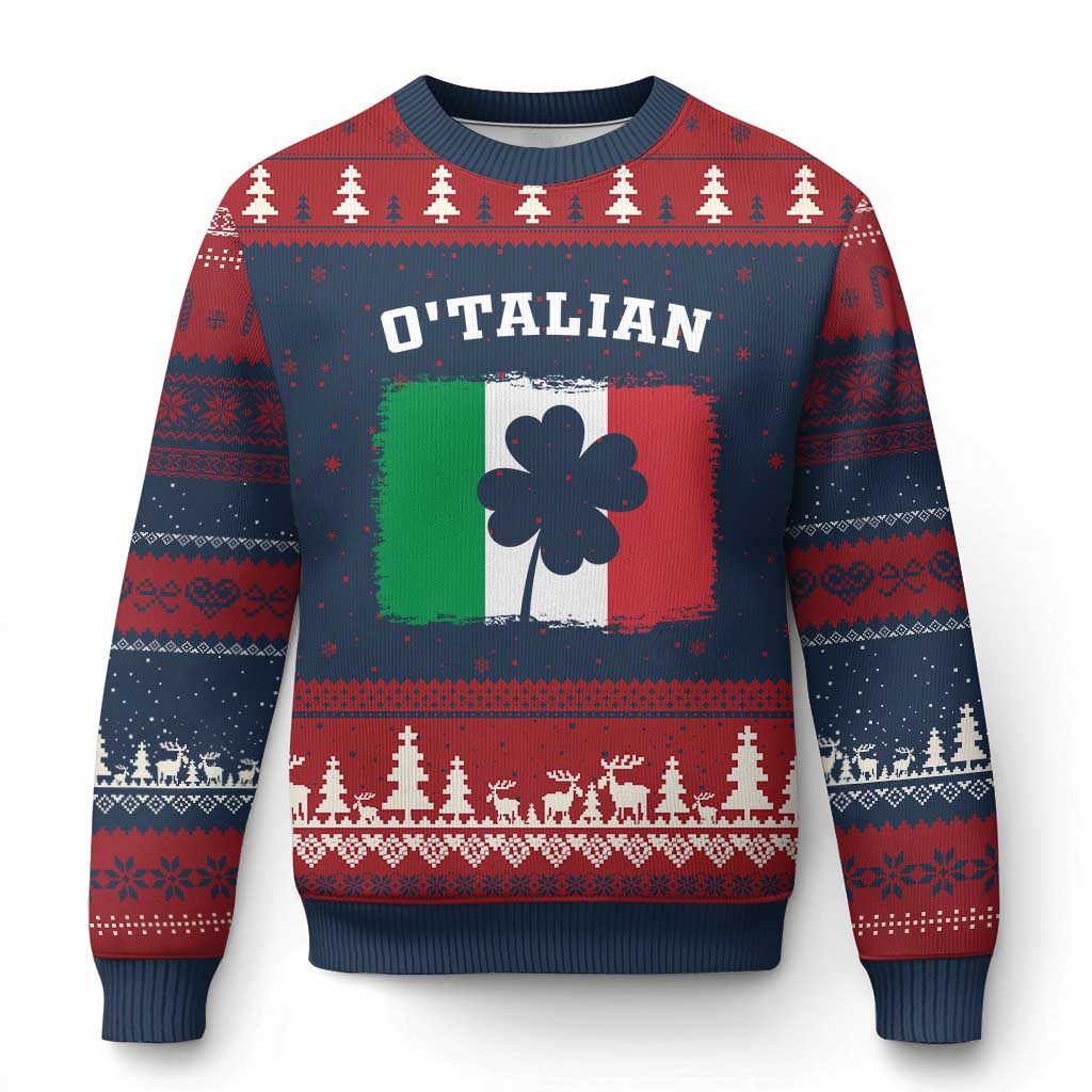 Funny Irish Italian St. Patrick's Day O'Talian Ugly Christmas Sweater TS11 Navy Red Print Your Wear