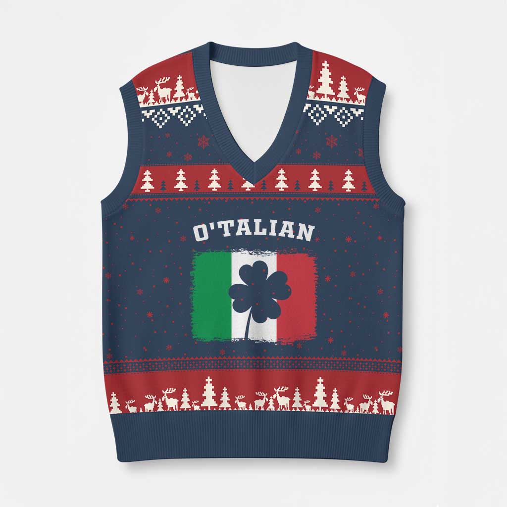 Funny Irish Italian St. Patrick's Day O'Talian V-Neck Knit Sweater Vest TS11 Navy Red Print Your Wear