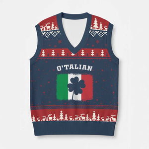 Funny Irish Italian St. Patrick's Day O'Talian V-Neck Knit Sweater Vest TS11 Navy Red Print Your Wear