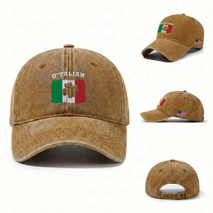 Funny Irish Italian St. Patrick's Day O'Talian Washed Cotton Baseball Cap TS11 Washed Cap Universal Fit Yellow Ochre Print Your Wear