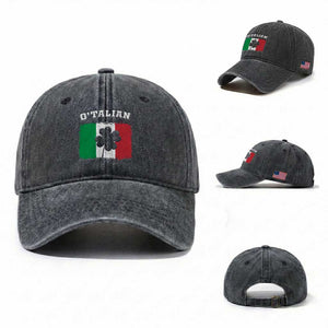Funny Irish Italian St. Patrick's Day O'Talian Washed Cotton Baseball Cap TS11 Washed Cap Universal Fit Dark Gray Print Your Wear