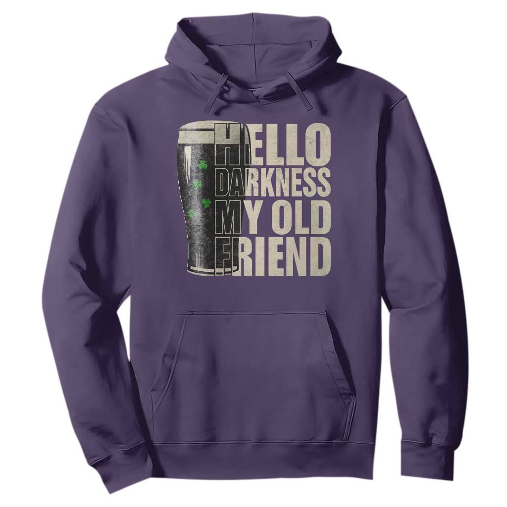 Funny St Patrick's Day Black Irish Beer Hoodie Hello Darkness My Old Friend Shamrock TS11 Purple Print Your Wear