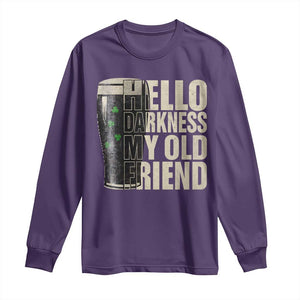 Funny St Patrick's Day Black Irish Beer Long Sleeve Shirt Hello Darkness My Old Friend Shamrock TS11 Purple Print Your Wear