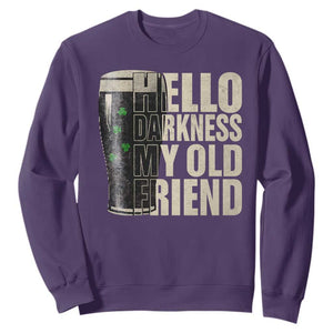 Funny St Patrick's Day Black Irish Beer Sweatshirt Hello Darkness My Old Friend Shamrock TS11 Purple Print Your Wear