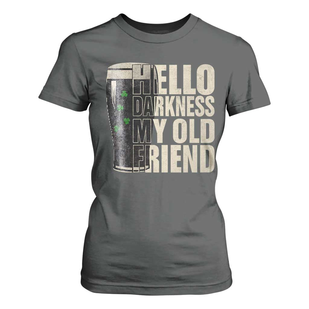 Funny St Patrick's Day Black Irish Beer T Shirt For Women Hello Darkness My Old Friend Shamrock TS11 Dark Heather Print Your Wear