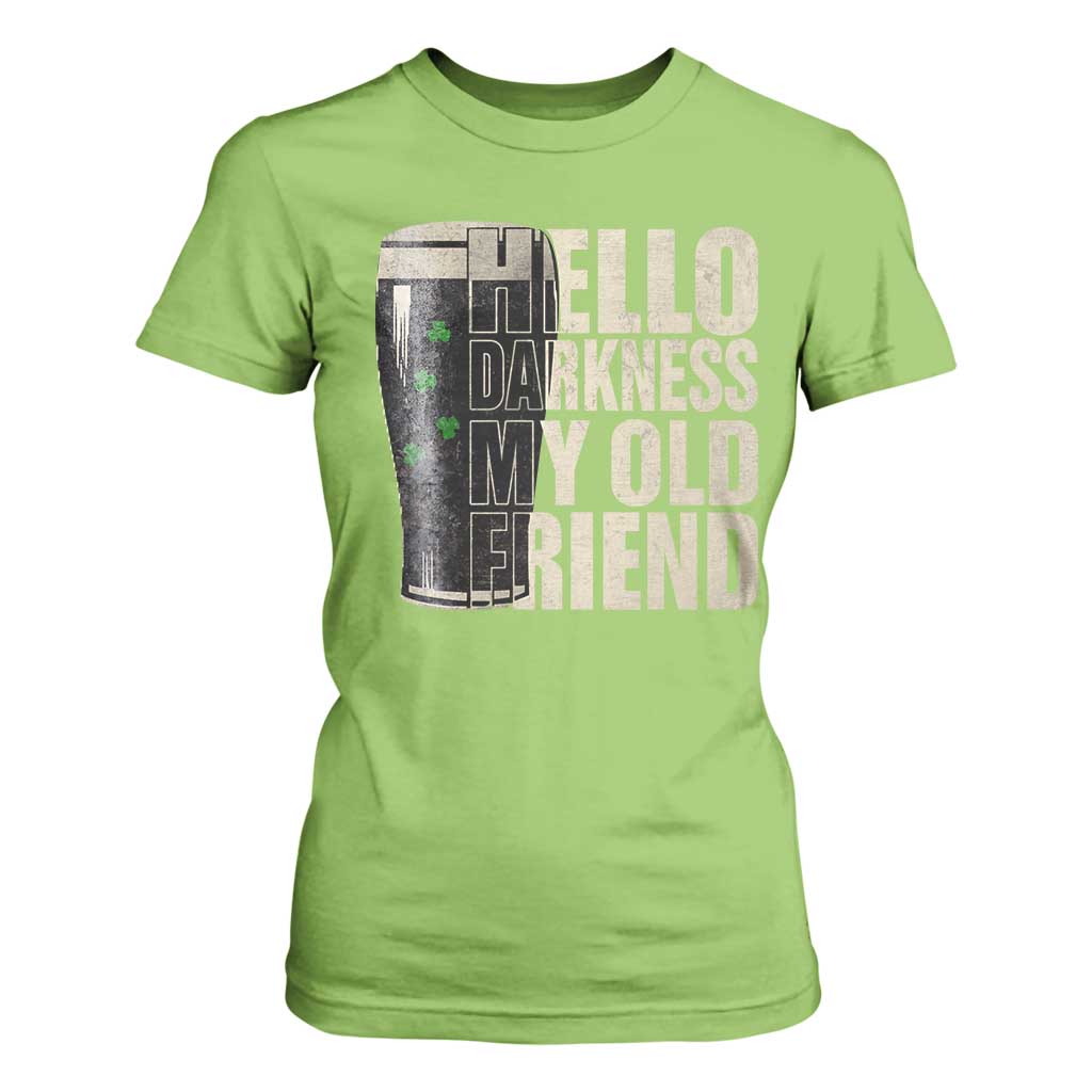 Funny St Patrick's Day Black Irish Beer T Shirt For Women Hello Darkness My Old Friend Shamrock TS11 Lime Print Your Wear