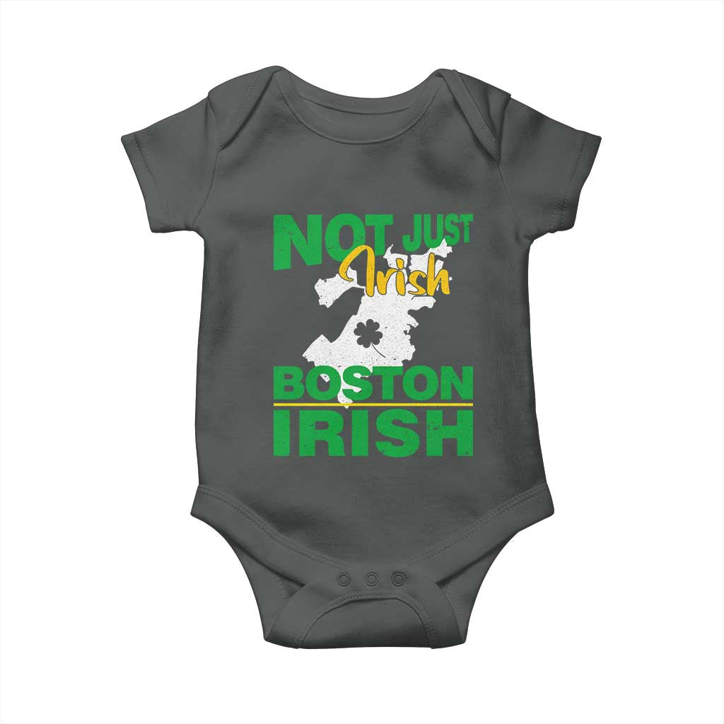 Funny Boston Irish Baby Onesie Not Just Irish Boston Irish Shamrock TS11 Dark Heather Print Your Wear