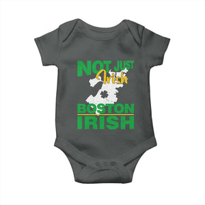 Funny Boston Irish Baby Onesie Not Just Irish Boston Irish Shamrock TS11 Dark Heather Print Your Wear