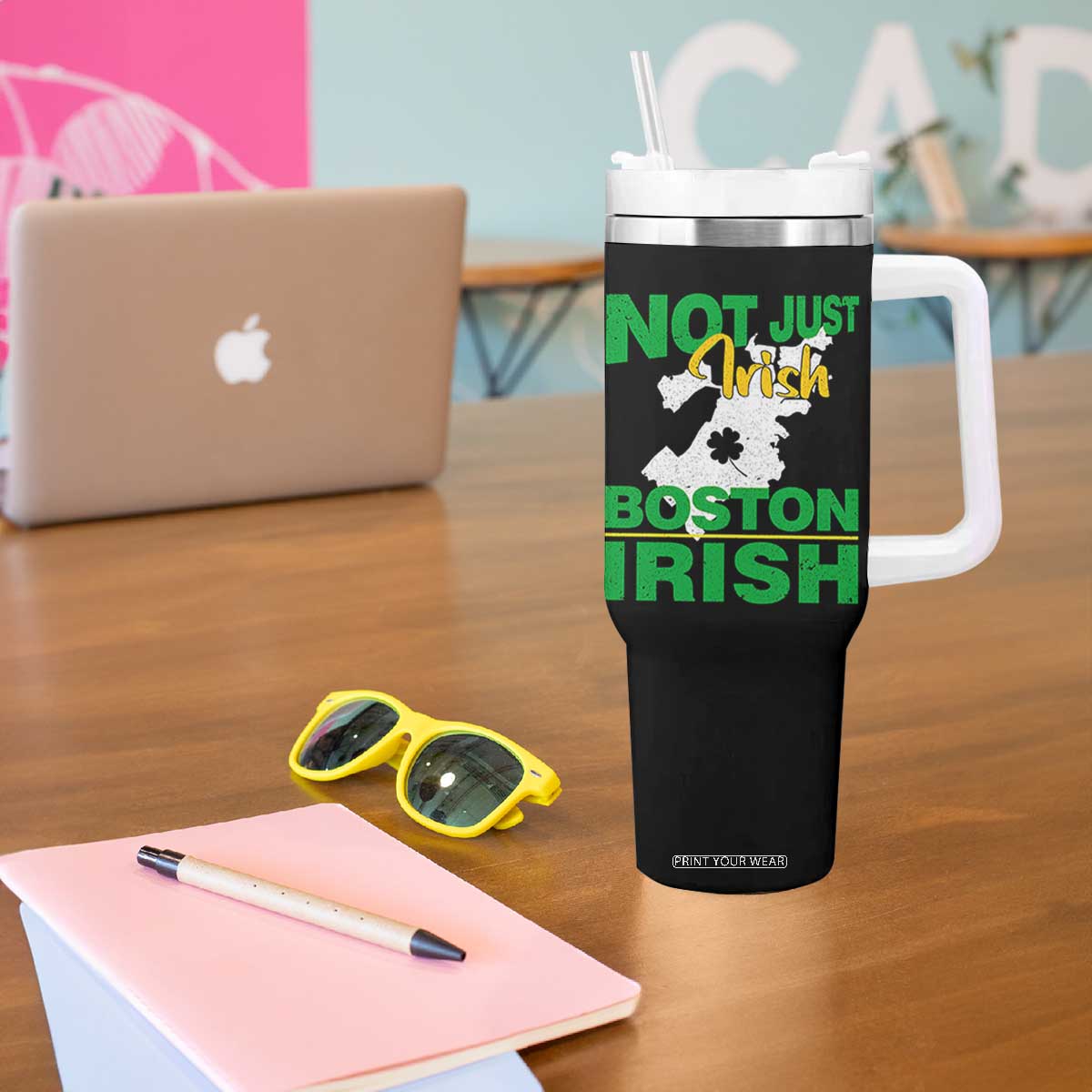Funny Boston Irish Tumbler With Handle Not Just Irish Boston Irish Shamrock TS11 Print Your Wear