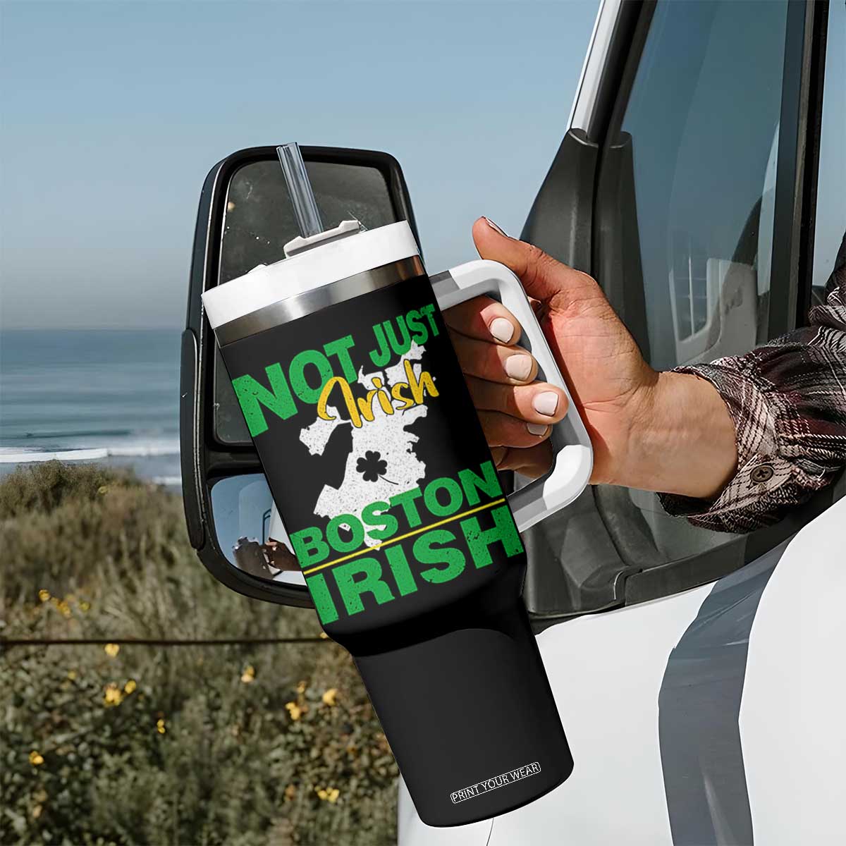 Funny Boston Irish Tumbler With Handle Not Just Irish Boston Irish Shamrock TS11 Print Your Wear