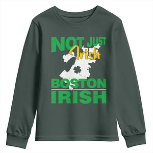 Funny Boston Irish Youth Sweatshirt Not Just Irish Boston Irish Shamrock TS11 Dark Forest Green Print Your Wear
