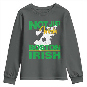 Funny Boston Irish Youth Sweatshirt Not Just Irish Boston Irish Shamrock TS11 Dark Heather Print Your Wear