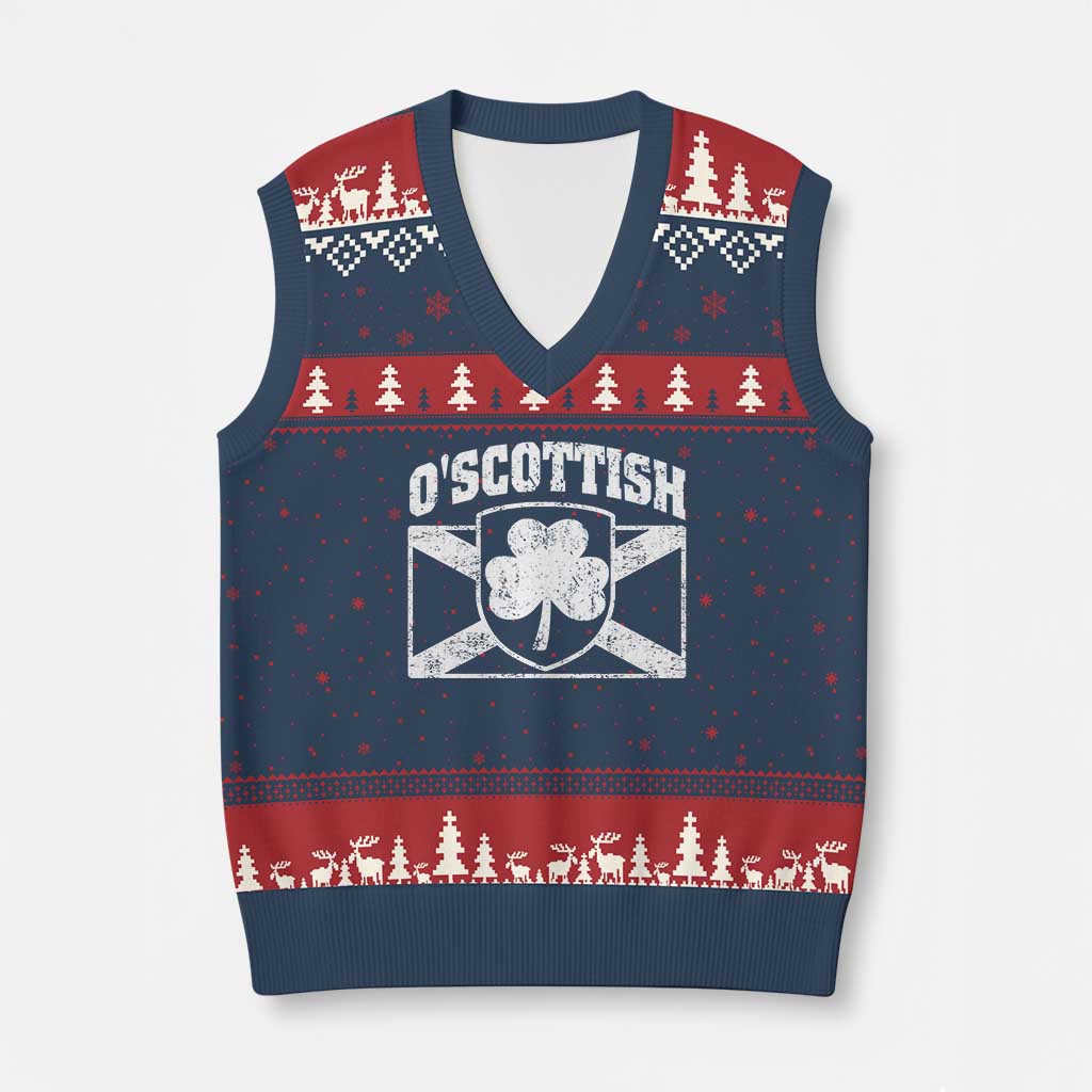 Irish-Scots Irish Scottish V-Neck Knit Sweater Vest O'Scottish Vintage Shamrock TS11 Navy Red Print Your Wear