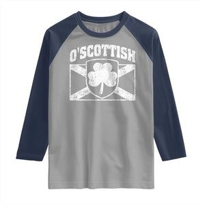 Irish-Scots Irish Scottish Raglan Shirt O'Scottish Vintage Shamrock TS11 Sport Gray Navy Print Your Wear
