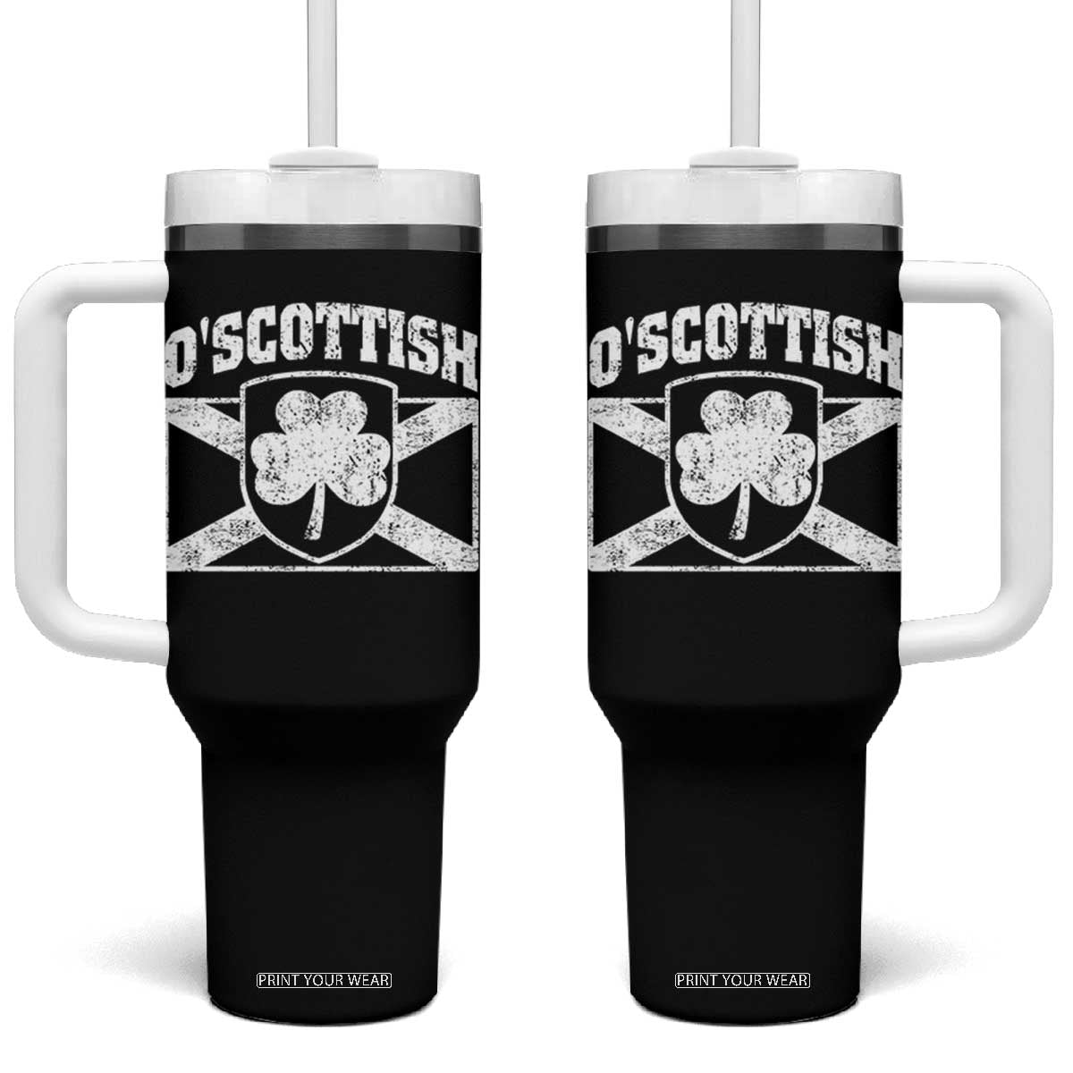 Irish-Scots Irish Scottish Tumbler With Handle O'Scottish Vintage Shamrock TS11 One Size: 40 oz Black Print Your Wear